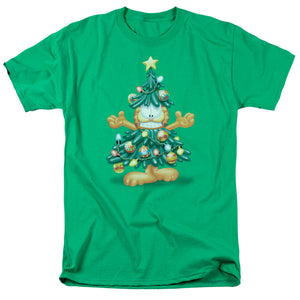 AN OFFCIALLY LICENSED GARFIELD TREE MEN'S REGULAR FIT T-SHIRT KELLY GREEN