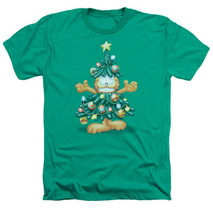 AN OFFCIALLY LICENSED GARFIELD TREE MEN'S HEATHER T-SHIRT KELLY GREEN