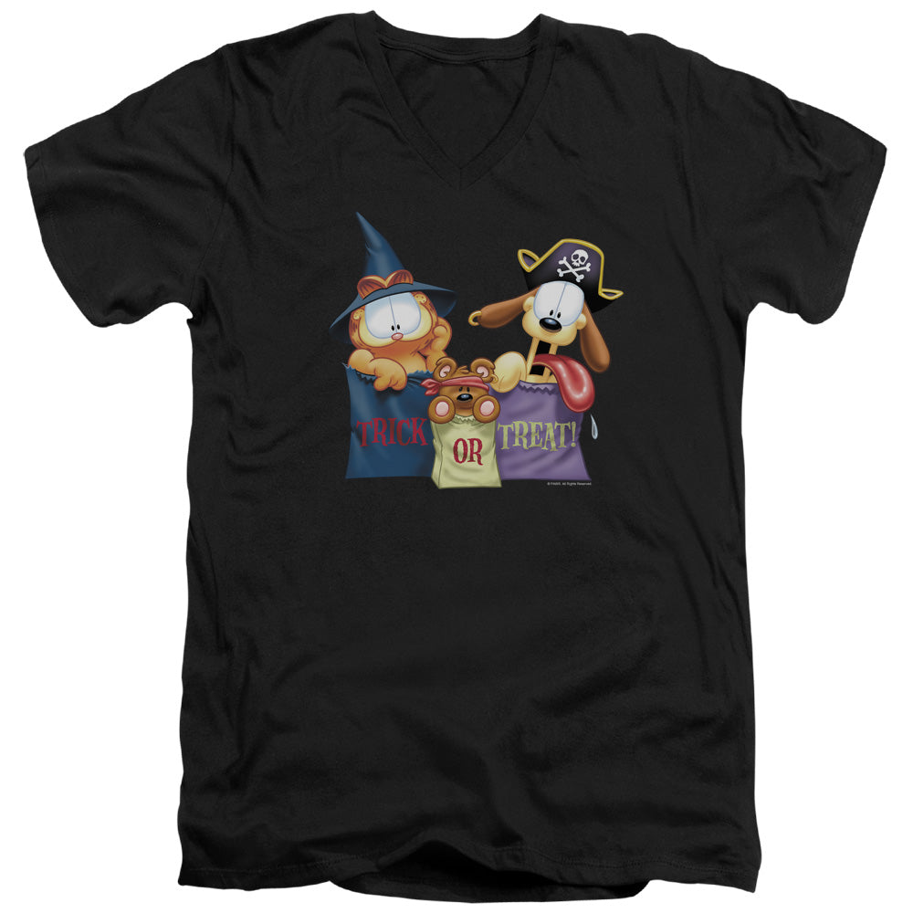 AN OFFCIALLY LICENSED GARFIELD GRAB BAGS MEN'S V-NECK T-SHIRT BLACK