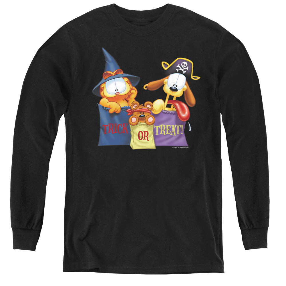 AN OFFCIALLY LICENSED GARFIELD GRAB BAGS YOUTH LONG SLEEVE T-SHIRT BLACK