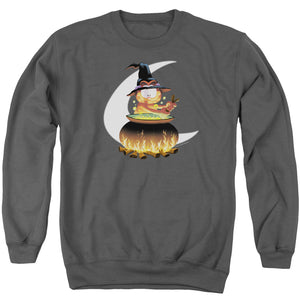 AN OFFCIALLY LICENSED GARFIELD STIR THE POT ADULT UNISEX CREWNECK SWEATSHIRT CHARCOAL