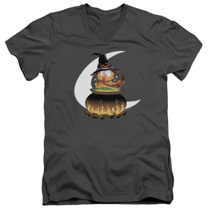 AN OFFCIALLY LICENSED GARFIELD STIR THE POT MEN'S V-NECK T-SHIRT CHARCOAL