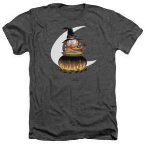 AN OFFCIALLY LICENSED GARFIELD STIR THE POT MEN'S HEATHER T-SHIRT CHARCOAL