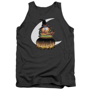 AN OFFCIALLY LICENSED GARFIELD STIR THE POT ADULT UNISEX TANK TOP CHARCOAL