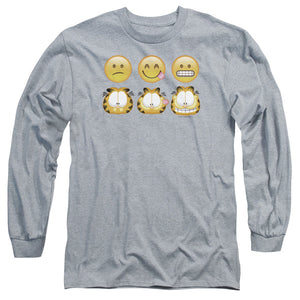 AN OFFCIALLY LICENSED GARFIELD EMOJIS MEN'S LONG SLEEVE T-SHIRT ATHLETIC HEATHER