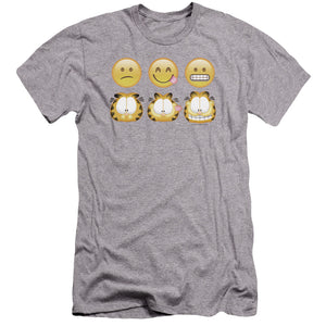 AN OFFCIALLY LICENSED GARFIELD EMOJIS MEN'S PREMIUM SLIM FIT T-SHIRT ATHLETIC HEATHER