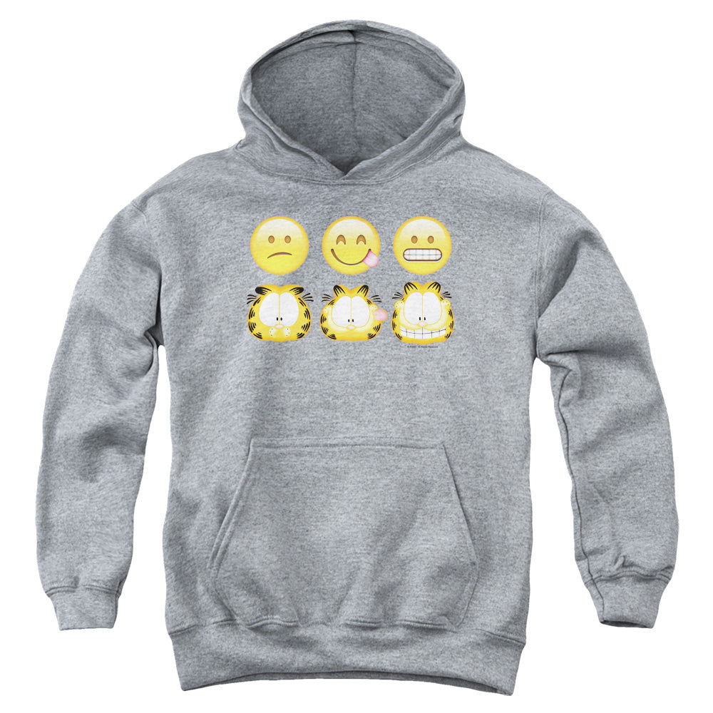 AN OFFCIALLY LICENSED GARFIELD EMOJIS YOUTH HOODIE ATHLETIC HEATHER
