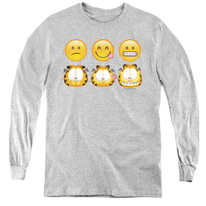 AN OFFCIALLY LICENSED GARFIELD EMOJIS YOUTH LONG SLEEVE T-SHIRT ATHLETIC HEATHER