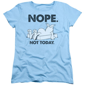 AN OFFCIALLY LICENSED GARFIELD NOPE WOMEN'S REGULAR FIT T-SHIRT LIGHT BLUE