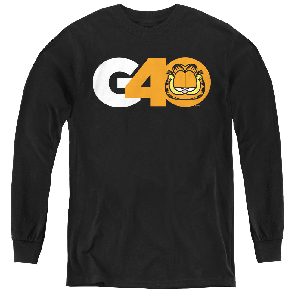 AN OFFCIALLY LICENSED GARFIELD G40 YOUTH LONG SLEEVE T-SHIRT BLACK