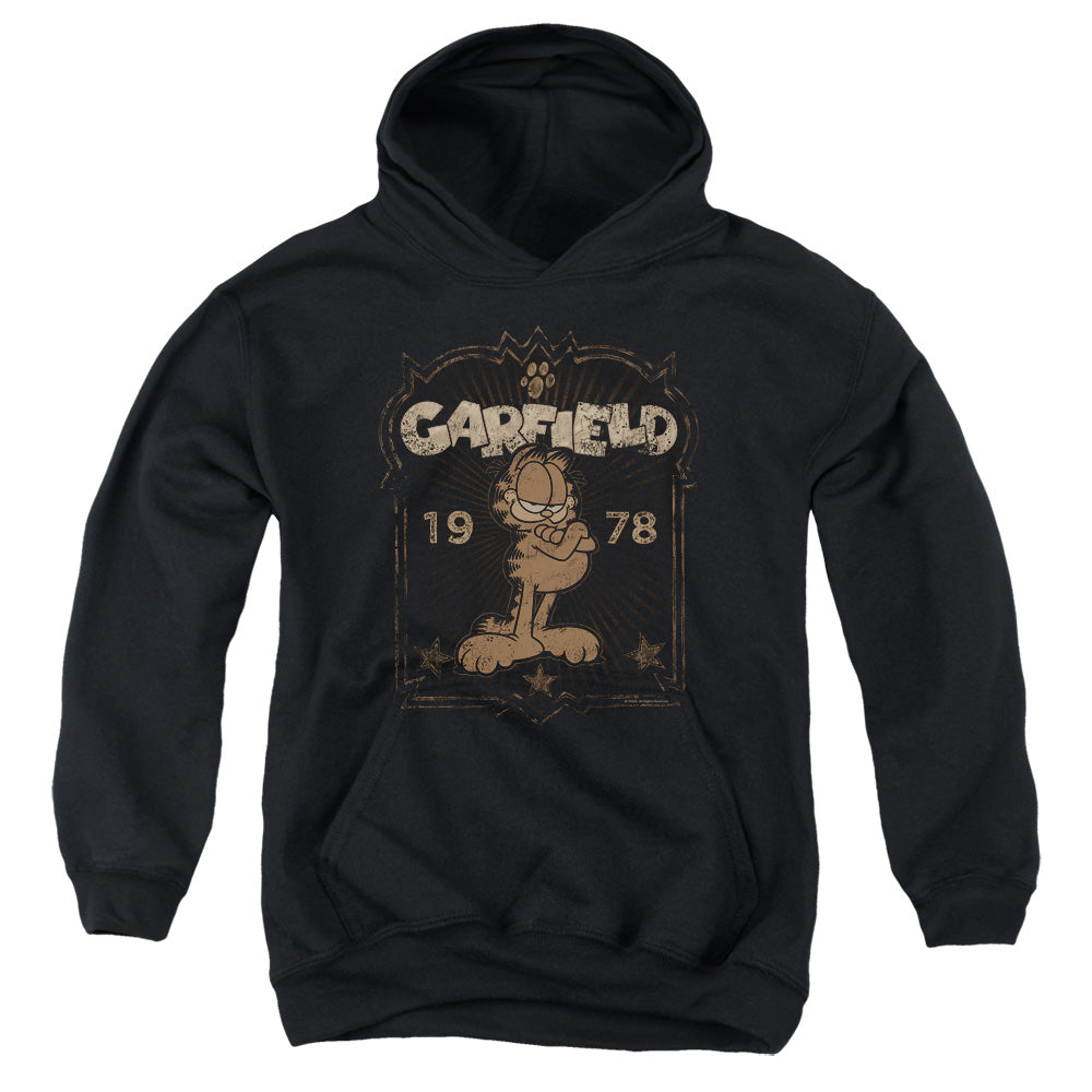 AN OFFCIALLY LICENSED GARFIELD EST 1978 YOUTH HOODIE BLACK