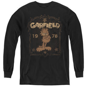 AN OFFCIALLY LICENSED GARFIELD EST 1978 YOUTH LONG SLEEVE T-SHIRT BLACK