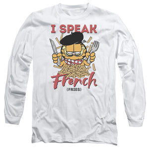 AN OFFCIALLY LICENSED GARFIELD SPEAKING LOVE MEN'S LONG SLEEVE T-SHIRT WHITE