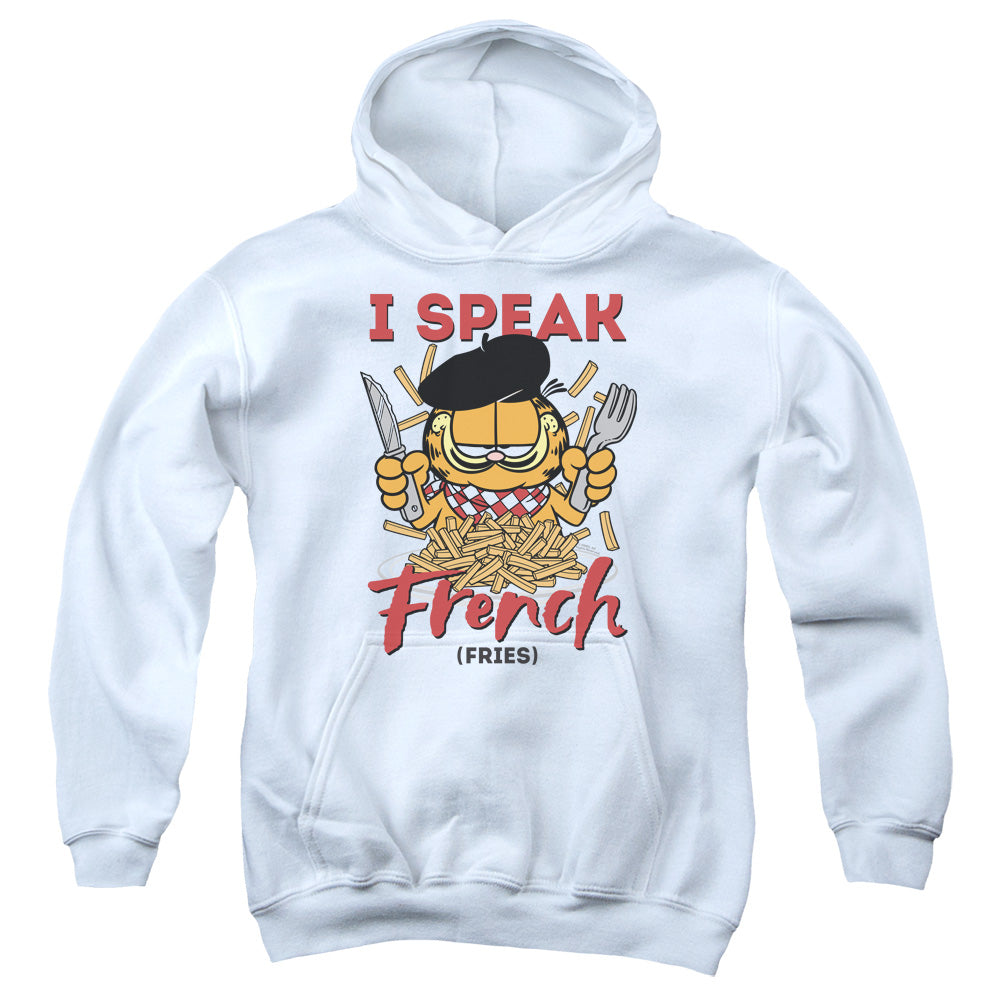 AN OFFCIALLY LICENSED GARFIELD SPEAKING LOVE YOUTH HOODIE WHITE