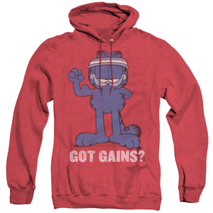 AN OFFCIALLY LICENSED GARFIELD GOT GAINS ADULT UNISEX HEATHER PULLOVER HOODIE RED