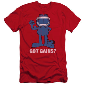 AN OFFCIALLY LICENSED GARFIELD GOT GAINS MEN'S PREMIUM SLIM FIT T-SHIRT RED