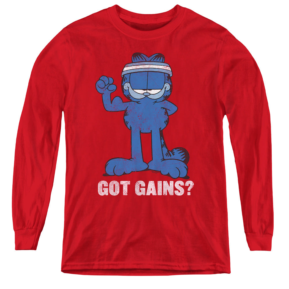 AN OFFCIALLY LICENSED GARFIELD GOT GAINS YOUTH LONG SLEEVE T-SHIRT RED