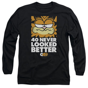 AN OFFCIALLY LICENSED GARFIELD 40 LOOKS MEN'S LONG SLEEVE T-SHIRT BLACK