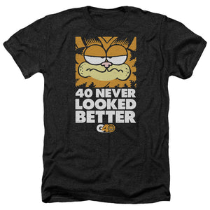 AN OFFCIALLY LICENSED GARFIELD 40 LOOKS MEN'S HEATHER T-SHIRT CHARCOAL