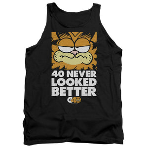 AN OFFCIALLY LICENSED GARFIELD 40 LOOKS ADULT UNISEX TANK TOP BLACK