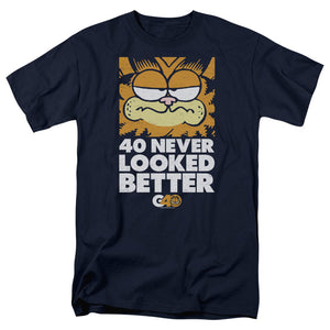 AN OFFCIALLY LICENSED GARFIELD 40 LOOKS MEN'S REGULAR FIT T-SHIRT NAVY