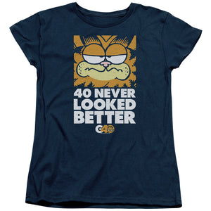 AN OFFCIALLY LICENSED GARFIELD 40 LOOKS WOMEN'S REGULAR FIT T-SHIRT NAVY