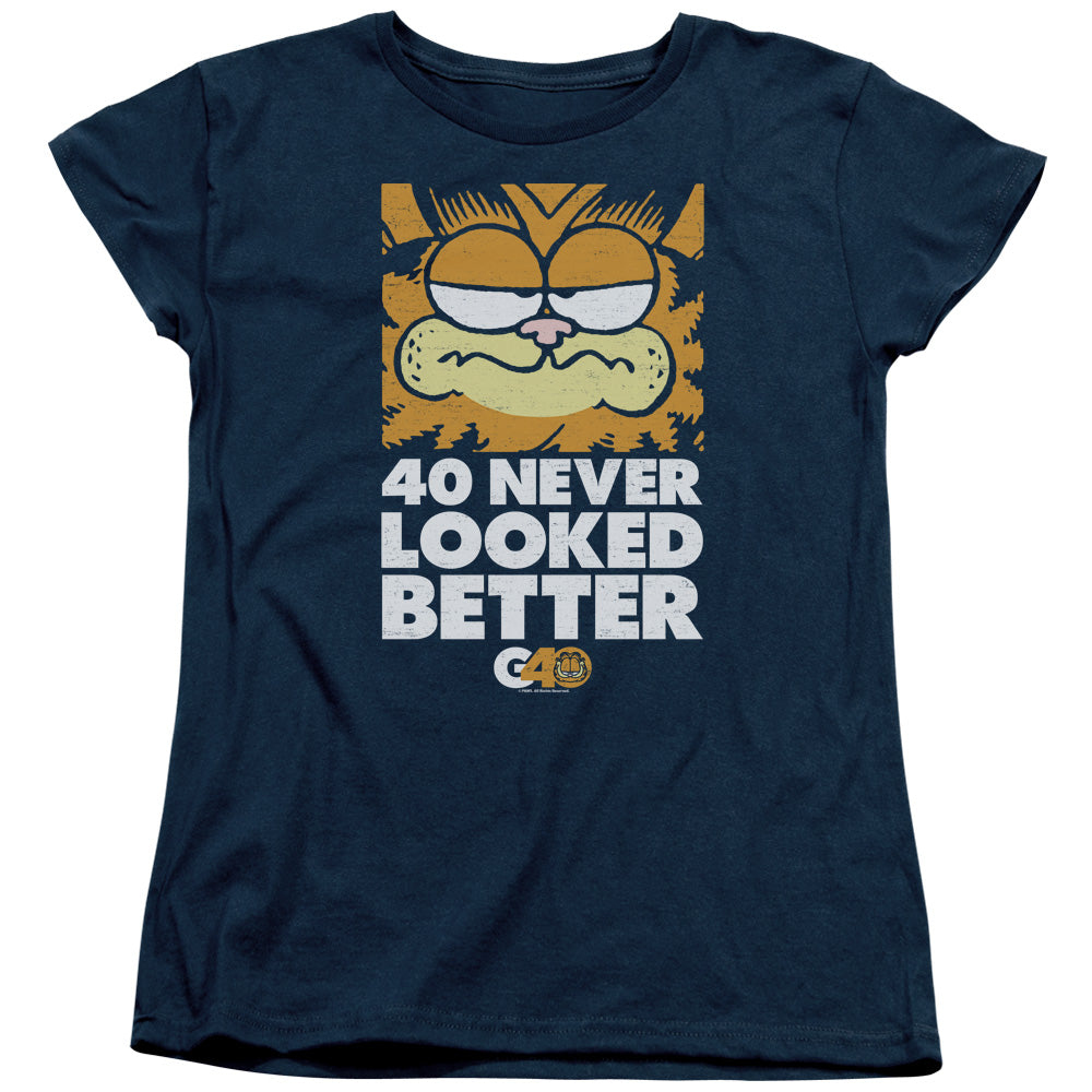 AN OFFCIALLY LICENSED GARFIELD 40 LOOKS WOMEN'S REGULAR FIT T-SHIRT NAVY
