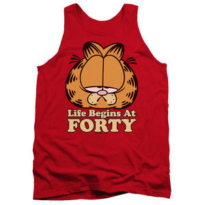 AN OFFCIALLY LICENSED GARFIELD LIFE BEGINS AT FORTY ADULT UNISEX TANK TOP RED