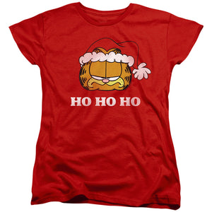 AN OFFCIALLY LICENSED GARFIELD HO HO HO WOMEN'S REGULAR FIT T-SHIRT RED