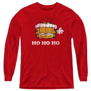 AN OFFCIALLY LICENSED GARFIELD HO HO HO YOUTH LONG SLEEVE T-SHIRT RED