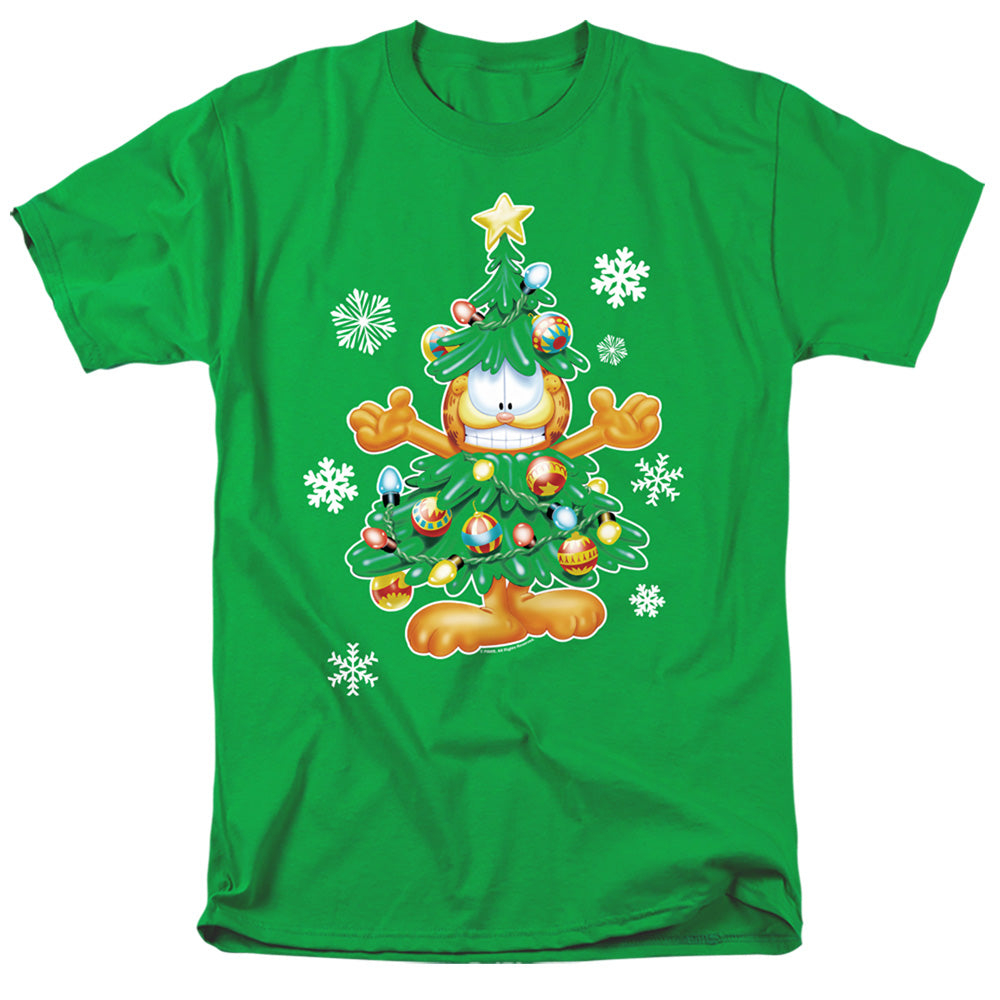 AN OFFCIALLY LICENSED GARFIELD TREE MEN'S REGULAR FIT T-SHIRT KELLY GREEN