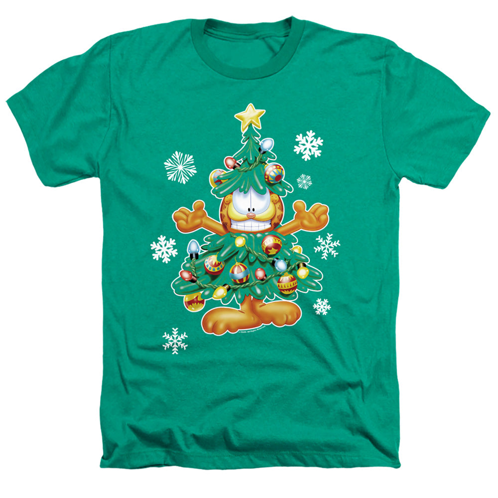 AN OFFCIALLY LICENSED GARFIELD TREE MEN'S HEATHER T-SHIRT KELLY GREEN