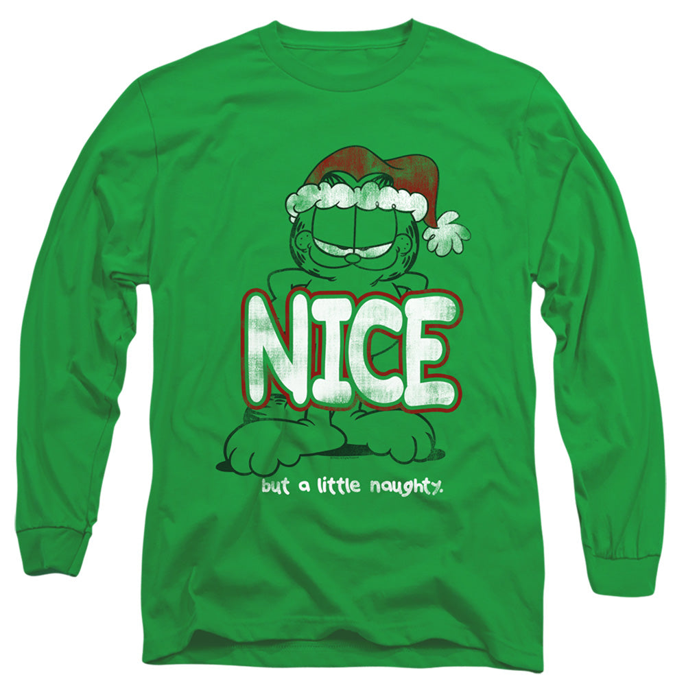 AN OFFCIALLY LICENSED GARFIELD A LITTLE NAUGHTY MEN'S LONG SLEEVE T-SHIRT KELLY GREEN