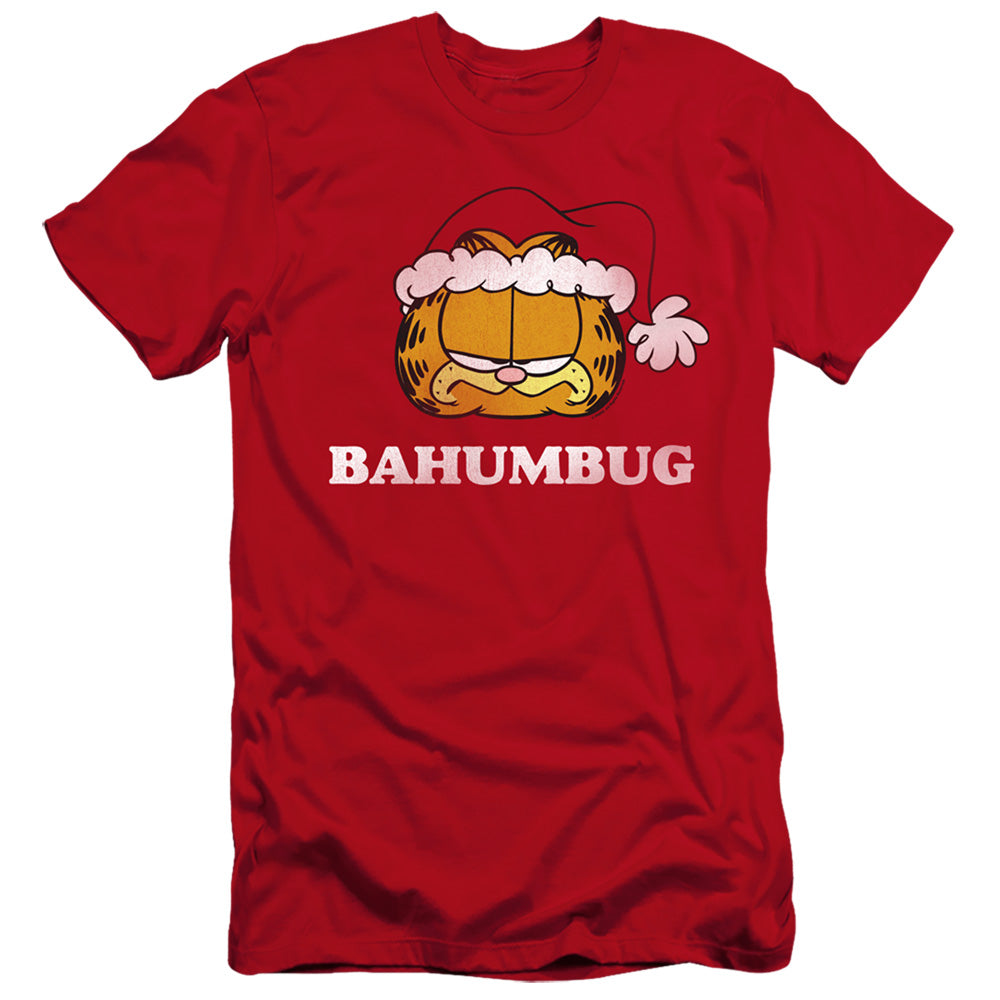 AN OFFCIALLY LICENSED GARFIELD BAHUMBUG MEN'S PREMIUM SLIM FIT T-SHIRT RED