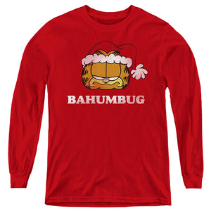 AN OFFCIALLY LICENSED GARFIELD BAHUMBUG YOUTH LONG SLEEVE T-SHIRT RED