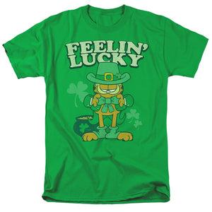 AN OFFCIALLY LICENSED GARFIELD FEELIN LUCKY MEN'S REGULAR FIT T-SHIRT KELLY GREEN