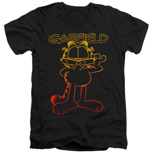 AN OFFCIALLY LICENSED GARFIELD HOTSHOT GARFIELD MEN'S V-NECK T-SHIRT BLACK