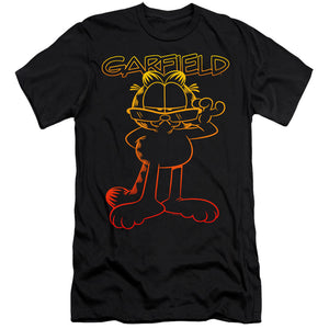 AN OFFCIALLY LICENSED GARFIELD HOTSHOT GARFIELD MEN'S PREMIUM SLIM FIT T-SHIRT BLACK