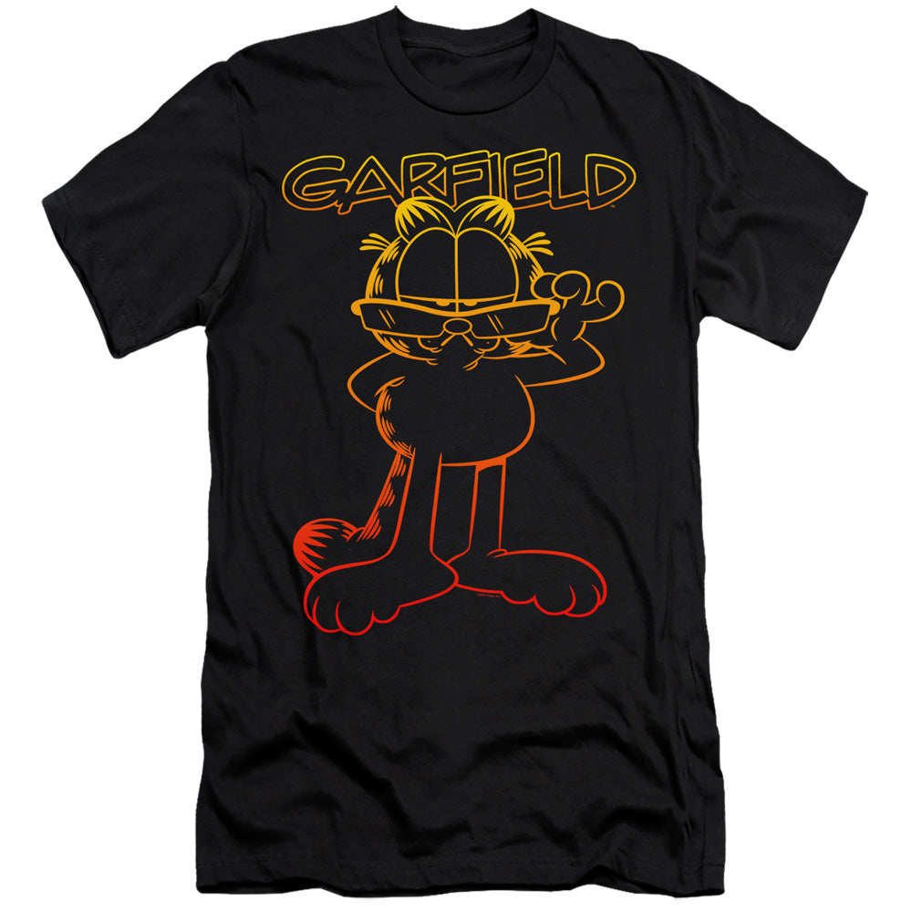 AN OFFCIALLY LICENSED GARFIELD HOTSHOT GARFIELD MEN'S PREMIUM SLIM FIT T-SHIRT BLACK