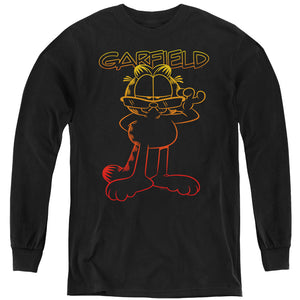 AN OFFCIALLY LICENSED GARFIELD HOTSHOT GARFIELD YOUTH LONG SLEEVE T-SHIRT BLACK