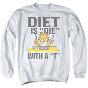 AN OFFCIALLY LICENSED GARFIELD DIET IS DIE WITH A T ADULT UNISEX CREWNECK SWEATSHIRT WHITE