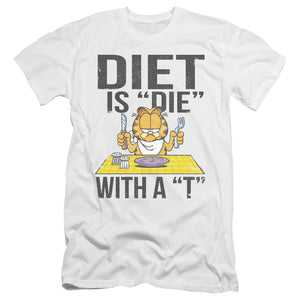 AN OFFCIALLY LICENSED GARFIELD DIET IS DIE WITH A T MEN'S PREMIUM SLIM FIT T-SHIRT WHITE