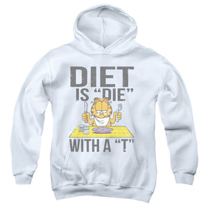 AN OFFCIALLY LICENSED GARFIELD DIET IS DIE WITH A T YOUTH HOODIE WHITE