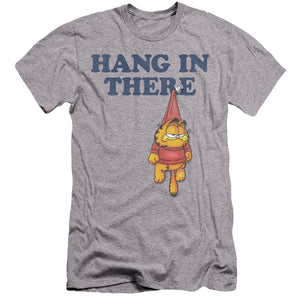AN OFFCIALLY LICENSED GARFIELD HANG IN THERE MEN'S PREMIUM SLIM FIT T-SHIRT ATHLETIC HEATHER