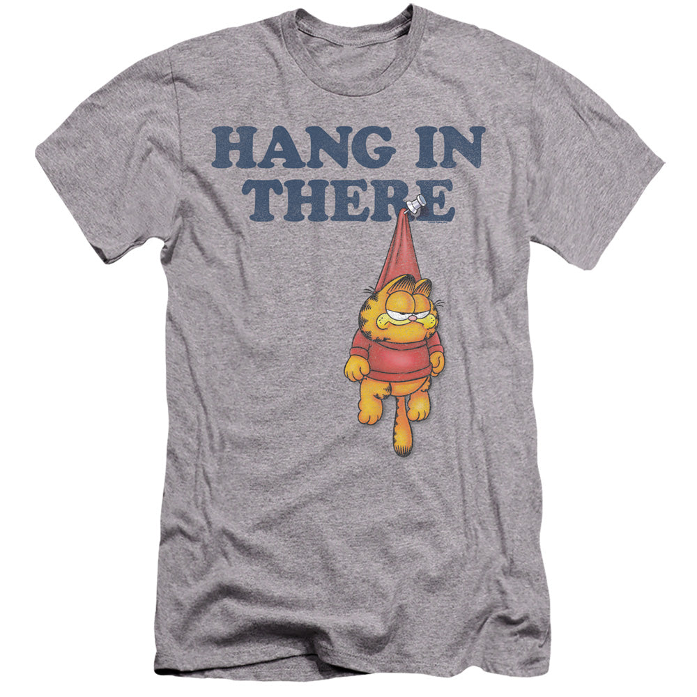 AN OFFCIALLY LICENSED GARFIELD HANG IN THERE MEN'S PREMIUM SLIM FIT T-SHIRT ATHLETIC HEATHER