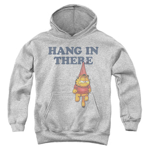 AN OFFCIALLY LICENSED GARFIELD HANG IN THERE YOUTH HOODIE ATHLETIC HEATHER