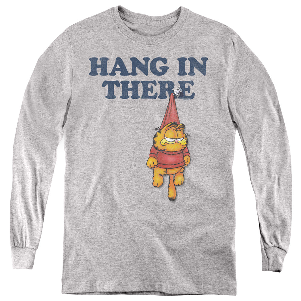 AN OFFCIALLY LICENSED GARFIELD HANG IN THERE YOUTH LONG SLEEVE T-SHIRT ATHLETIC HEATHER