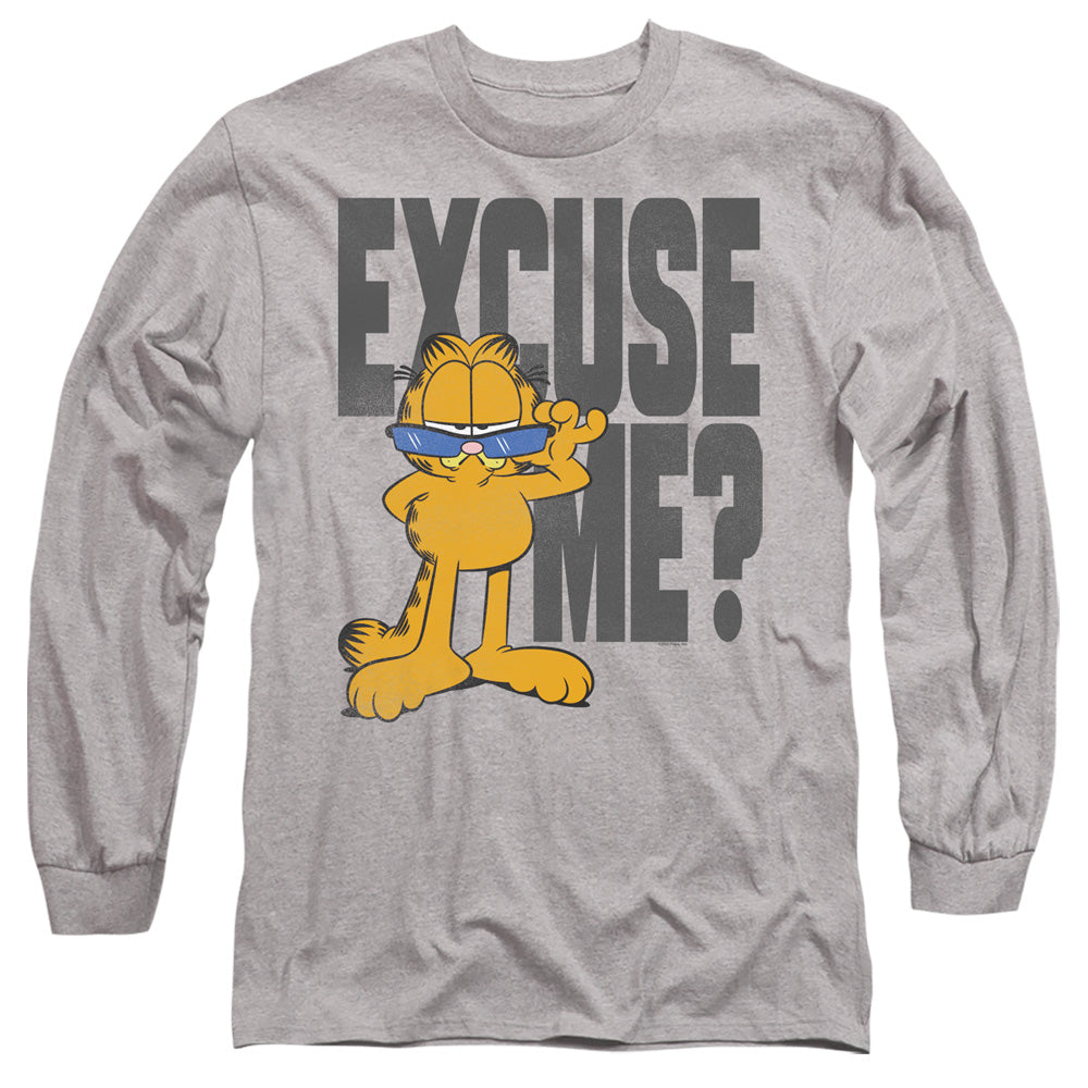 AN OFFCIALLY LICENSED GARFIELD EXCUSE ME? MEN'S LONG SLEEVE T-SHIRT ATHLETIC HEATHER