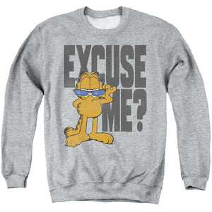 AN OFFCIALLY LICENSED GARFIELD EXCUSE ME? ADULT UNISEX CREWNECK SWEATSHIRT ATHLETIC HEATHER