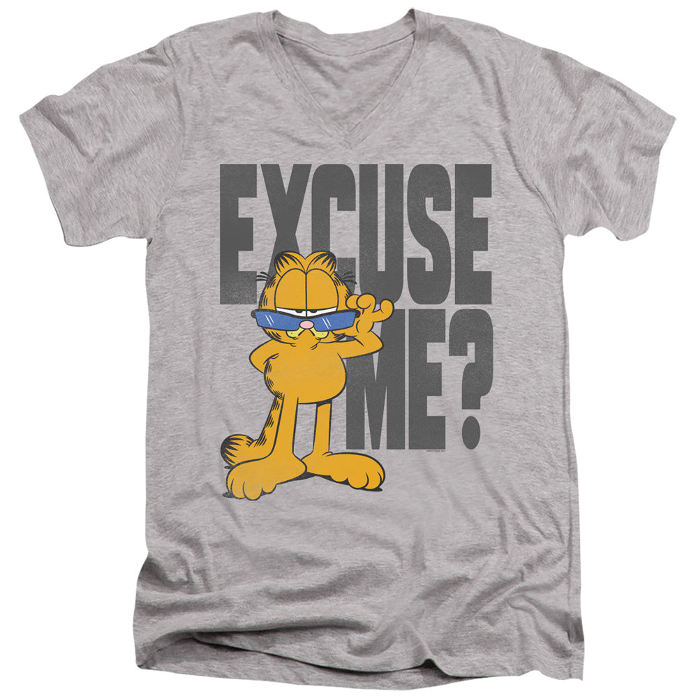 AN OFFCIALLY LICENSED GARFIELD EXCUSE ME? MEN'S V-NECK T-SHIRT ATHLETIC HEATHER